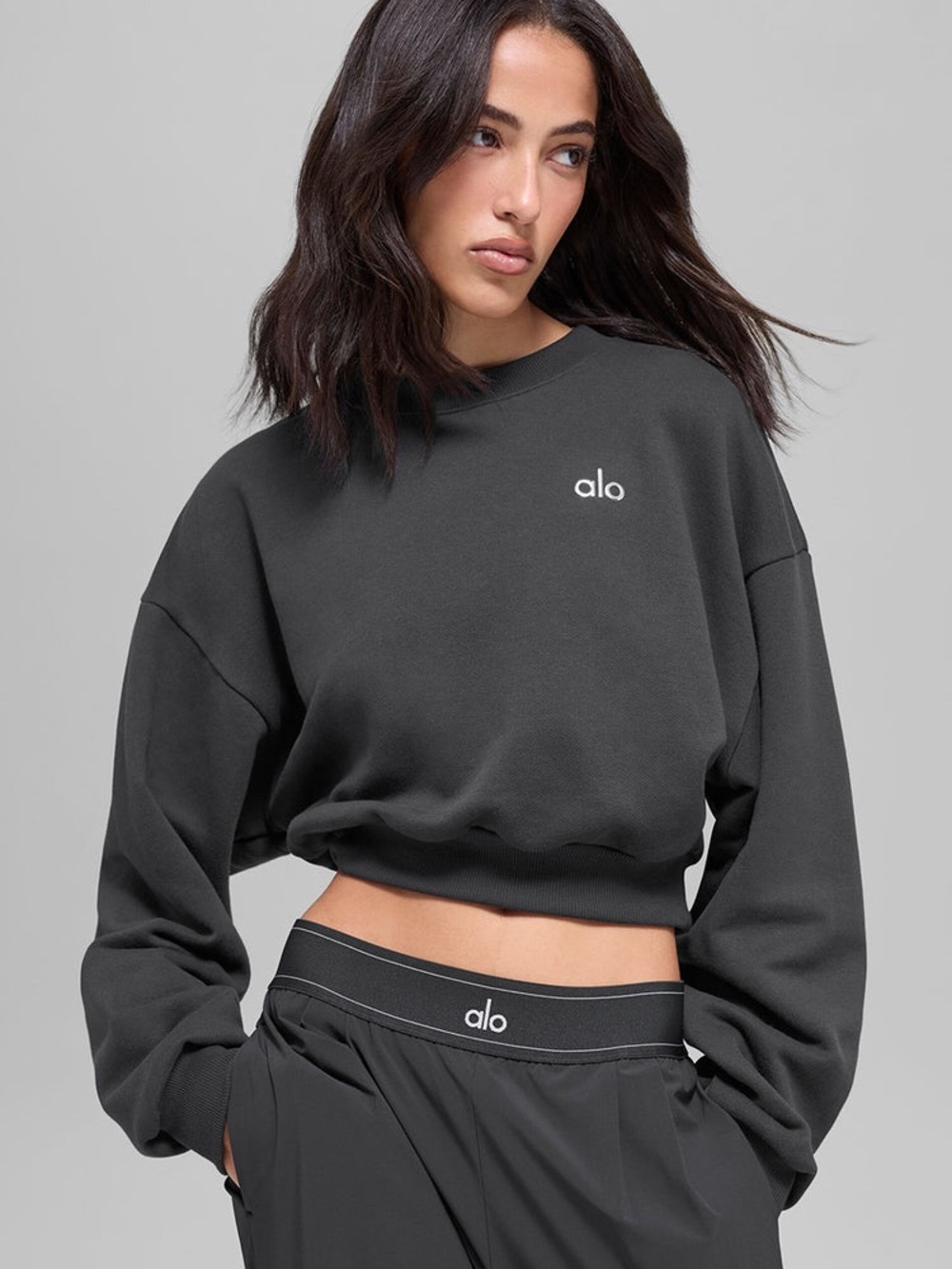 ALO Yoga Charcoal Cropped Sweatshirt - Women's NWT